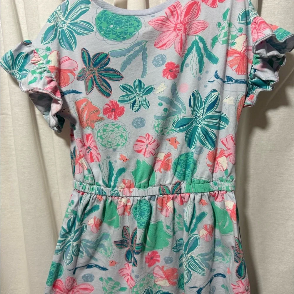 Tea Girls' Floral Drawstring Dress - Mint & Coral